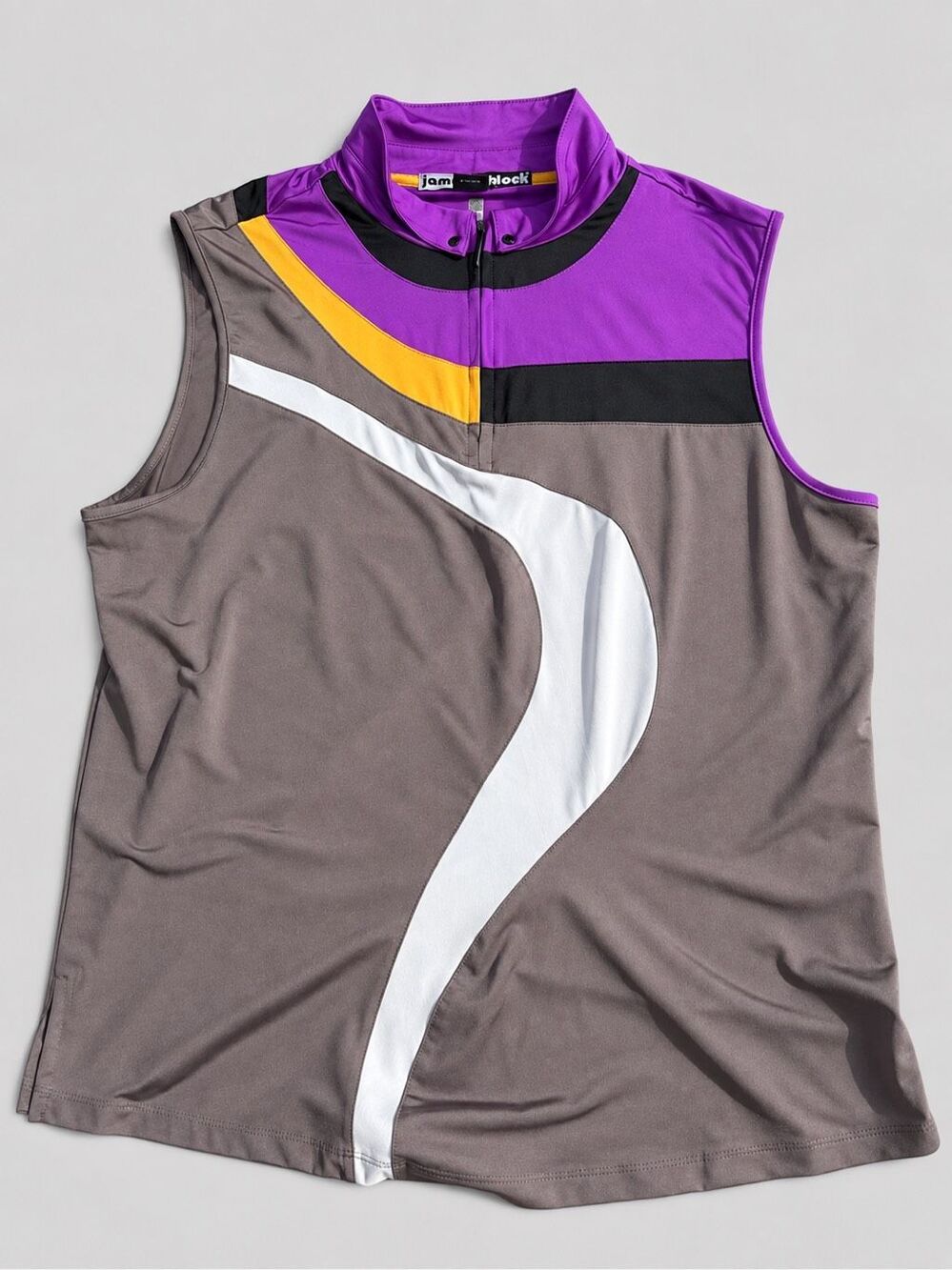 Jamie Sadock Golf Top Colorblock Purple Taupe Womens XL Sleeveless Sporty Preppy